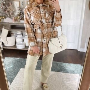 Plaid button down shirt dress/coat, size small, NWOT